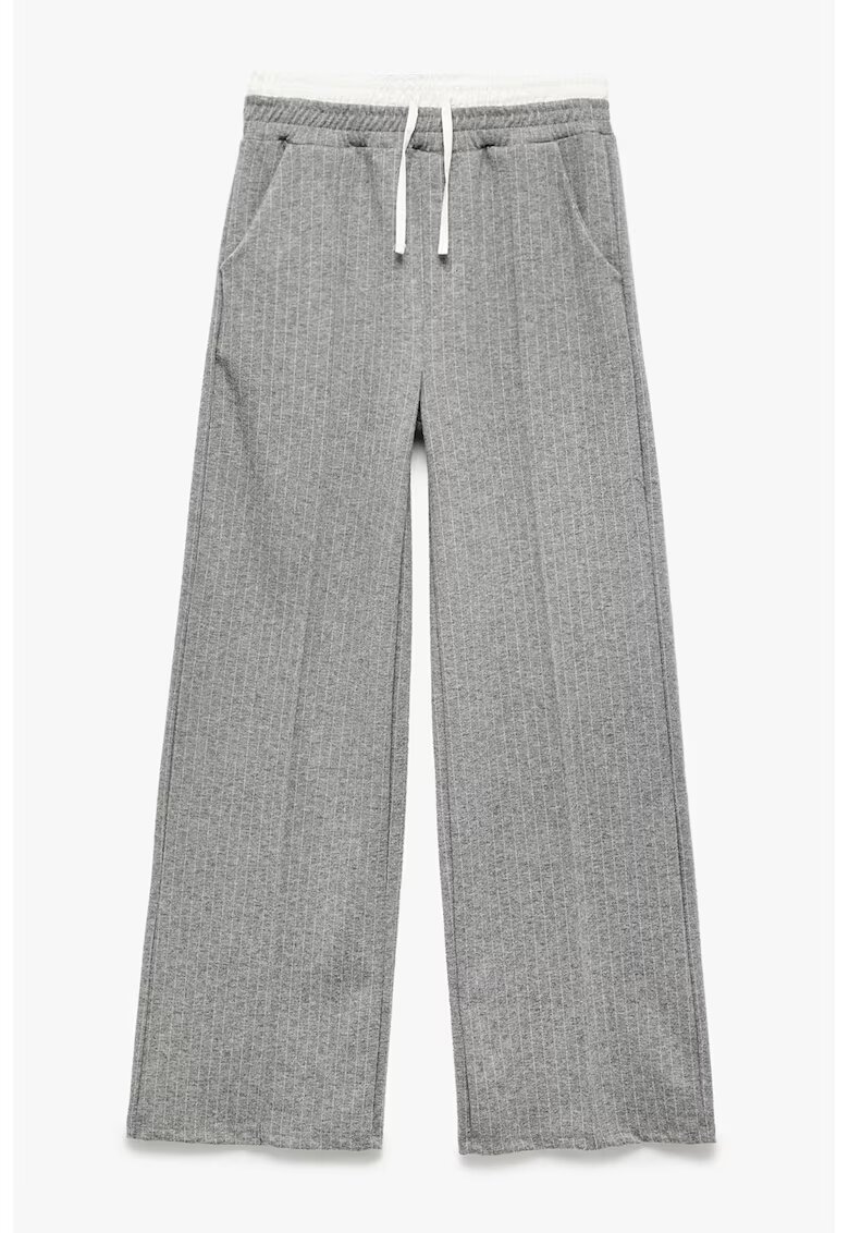 KOTON Pantaloni cu croiala ampla - dungi si talie ajustabila - Alb/Gri melange