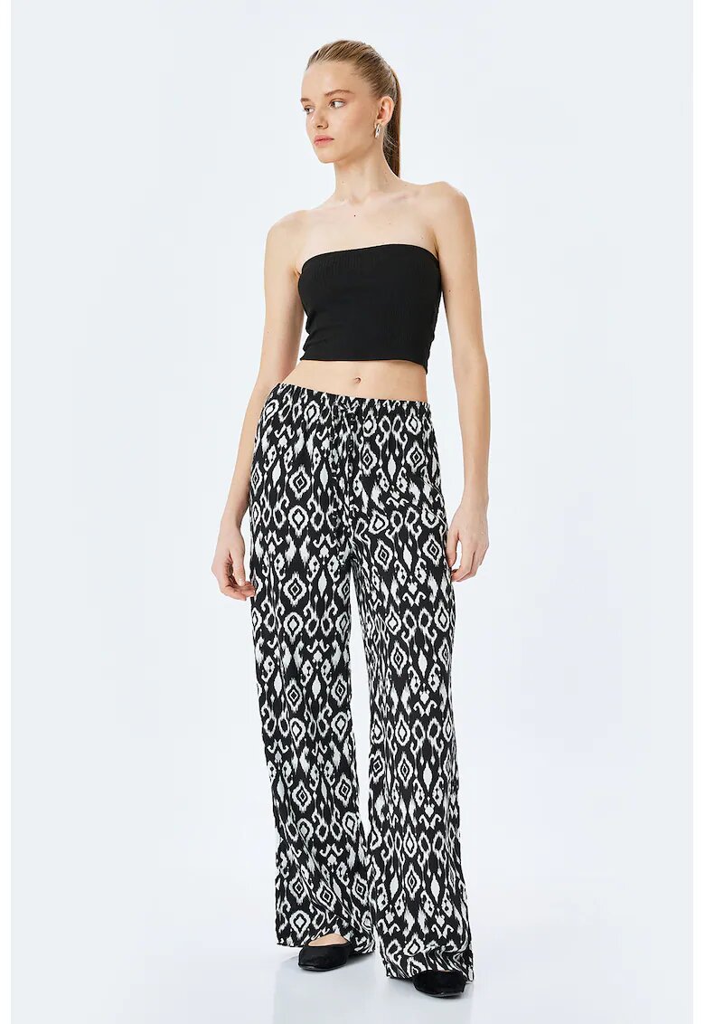 KOTON Pantaloni cu croiala ampla si model - Alb/Negru