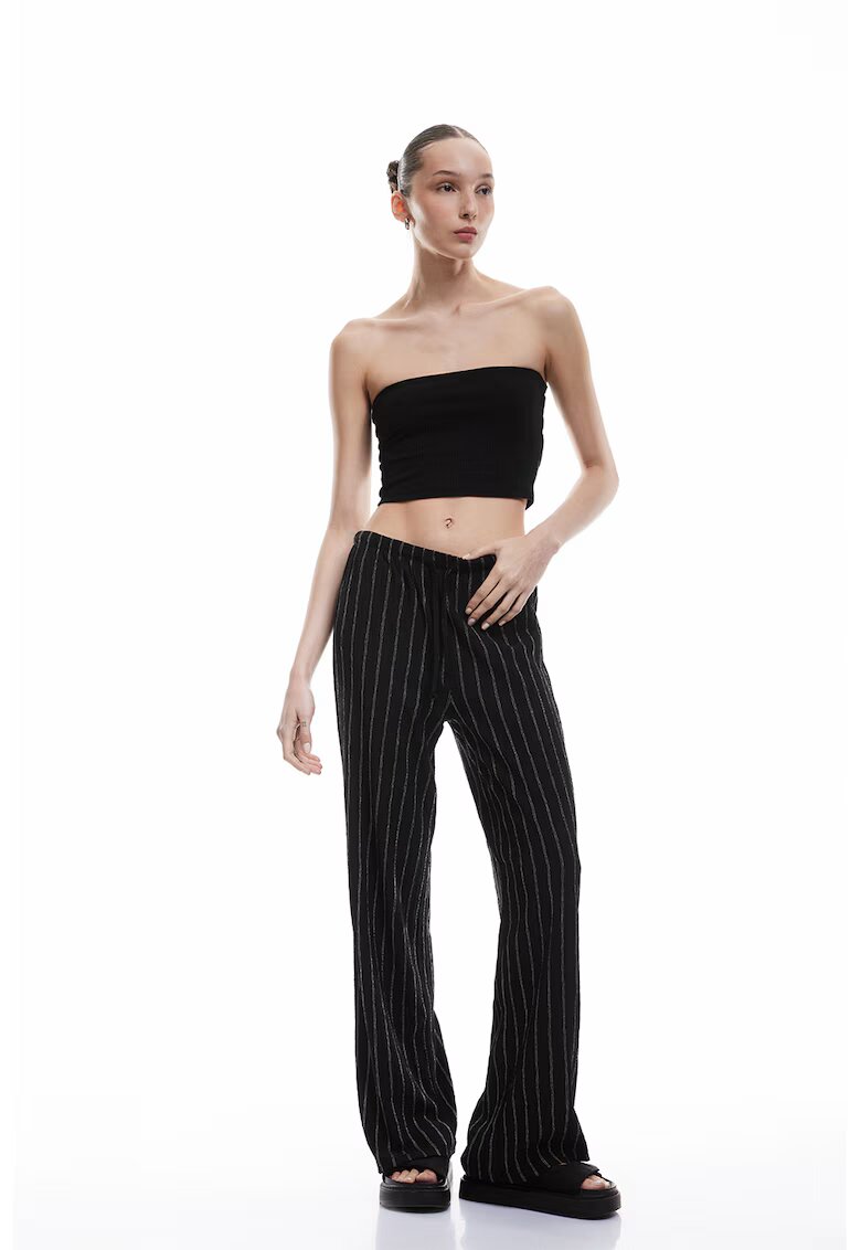 KOTON Pantaloni cu croiala ampla si model in dungi - Negru/Alb murdar