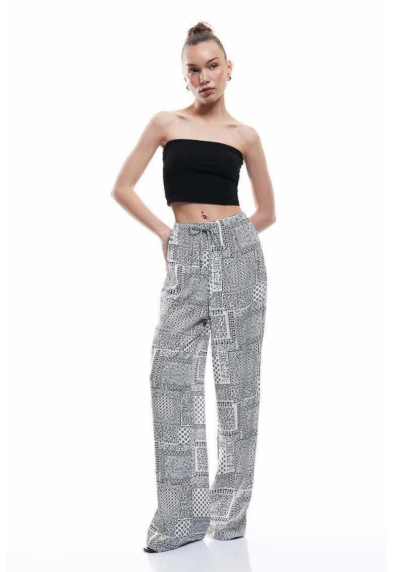 KOTON Pantaloni cu croiala ampla si model paisley - Alb fildes/Negru