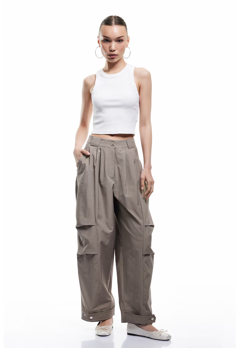 KOTON Pantaloni cu croiala ampla si pliuri frontale - Maro taupe