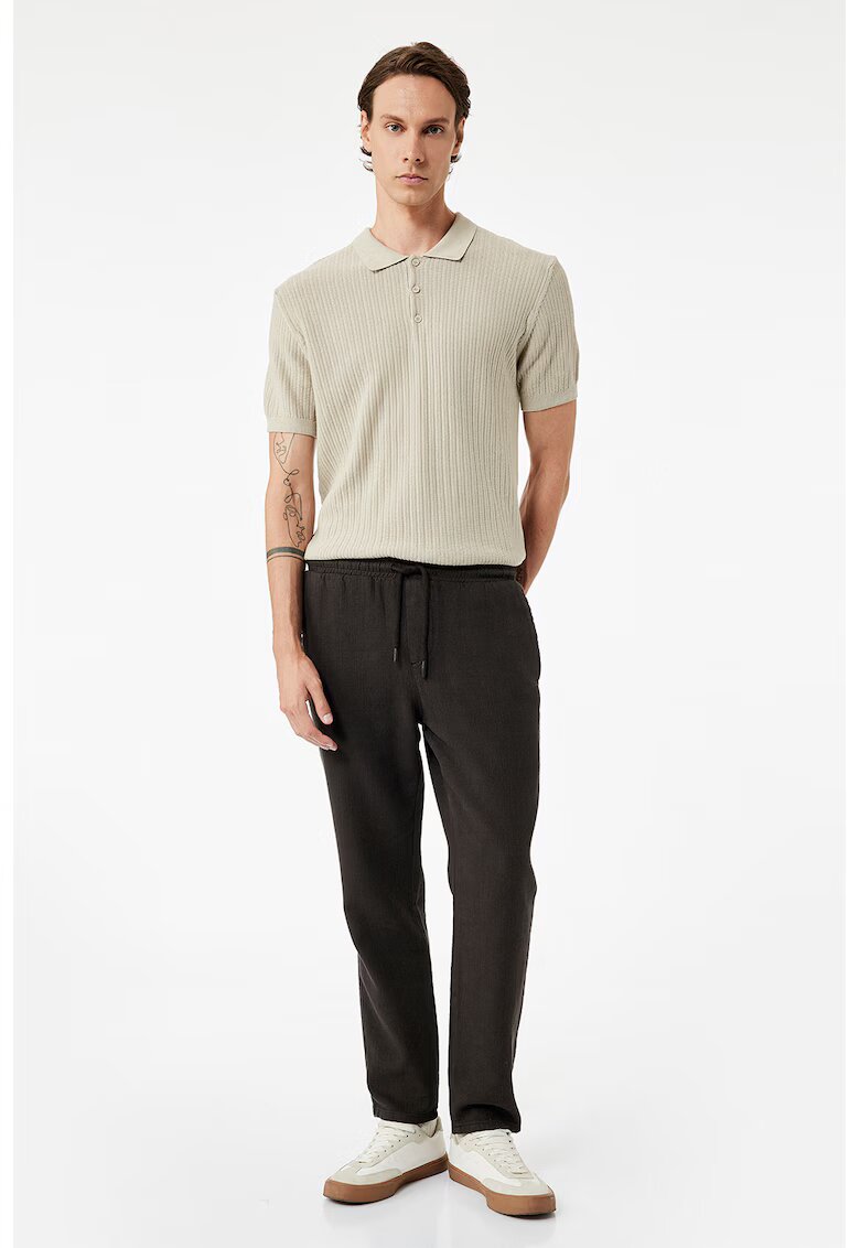 KOTON Pantaloni de bumbac cu talie ajustabila - Maro inchis