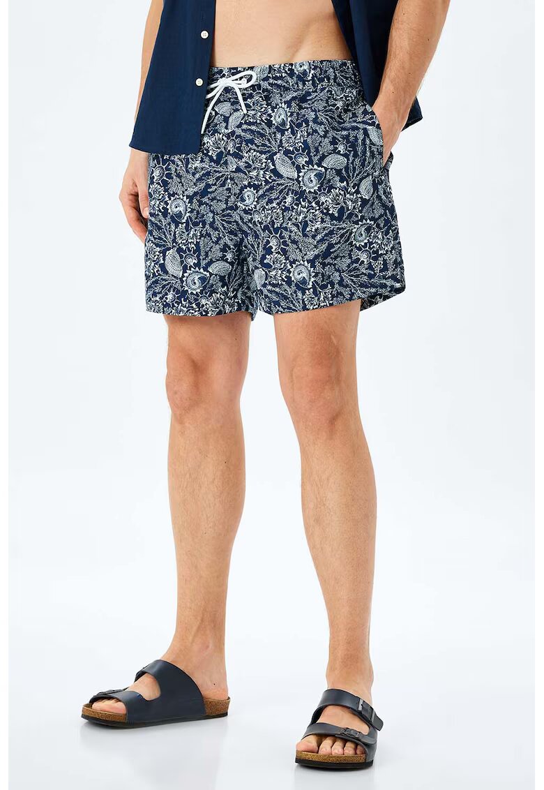 KOTON Pantaloni scurti de baie cu imprimeu acvatic - Alb/Bleumarin