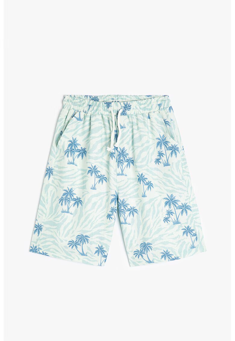 KOTON Pantaloni scurti din amestec de in cu imprimeu tropical - Alb/Albastru deschis
