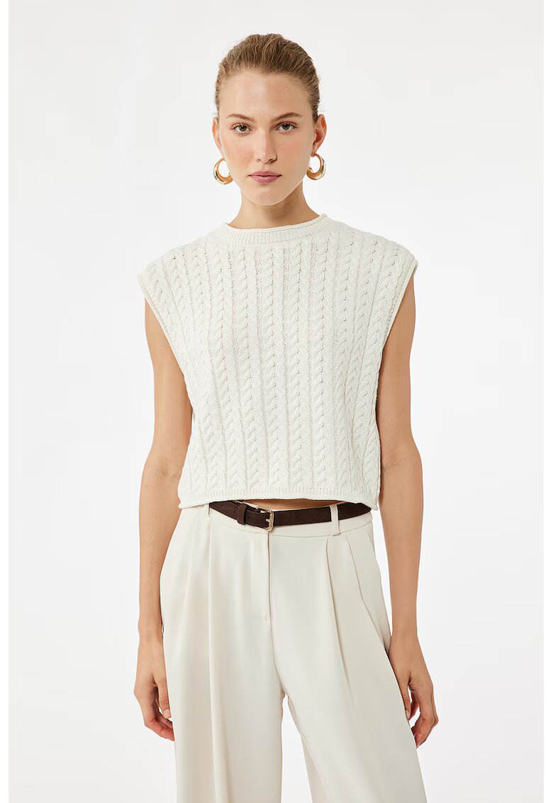 KOTON Pulover crop cu maneci scurte - Alb murdar