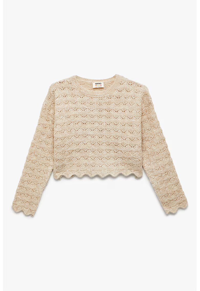 KOTON Pulover crop cu terminatii valurite - Crem