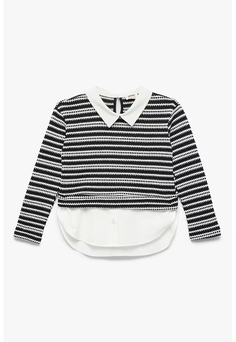 KOTON Pulover cu dungi - guler clasic si model 2-in-1 - Alb/Negru