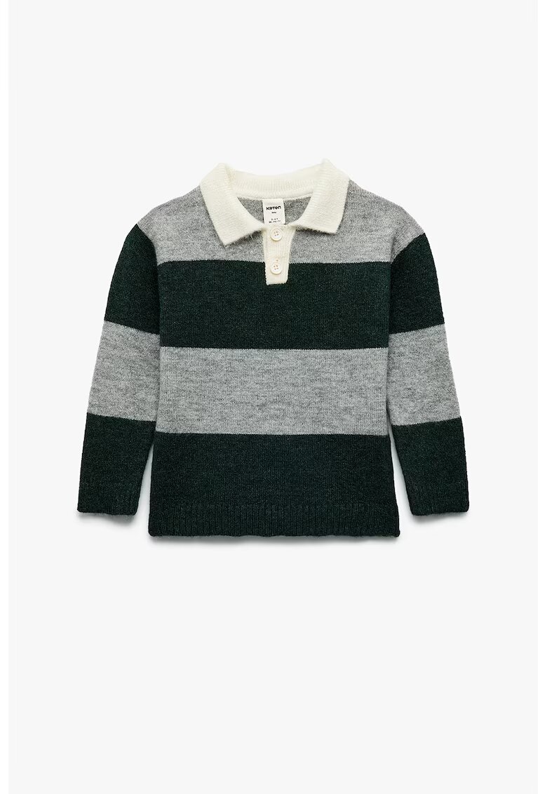 KOTON Pulover cu guler polo si dungi - Negru/Gri inchis