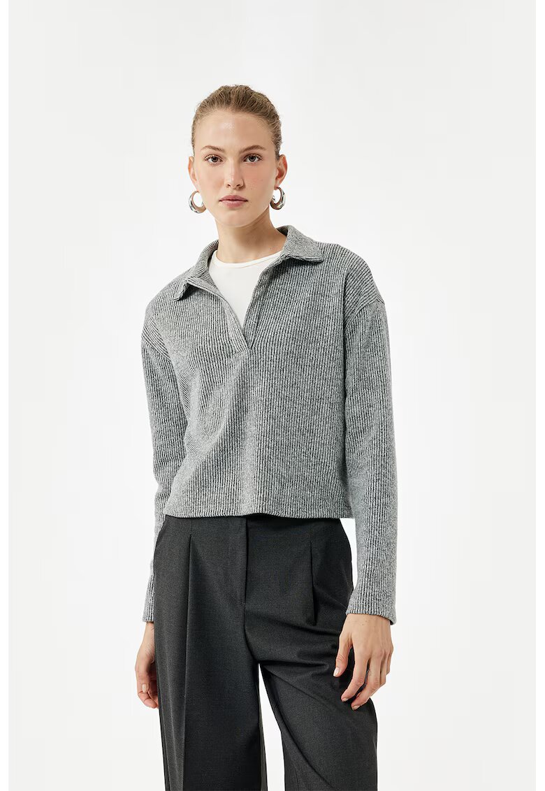 KOTON Pulover polo striat - Gri melange