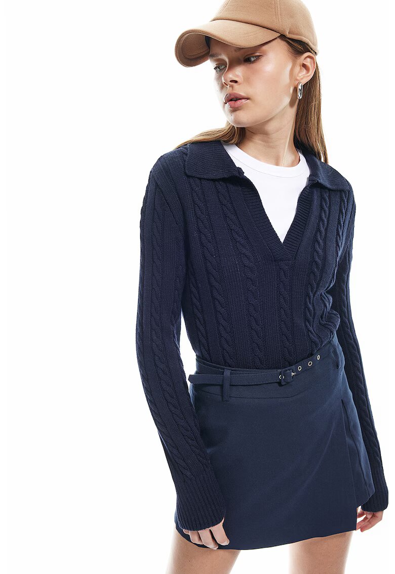 KOTON Pulover slim-fit cu decolteu in V - Bleumarin
