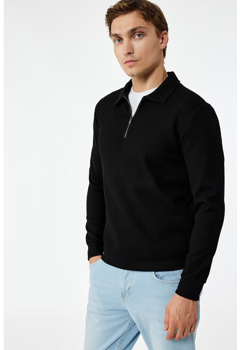KOTON Pulover striat cu fenta cu fermoar - Negru