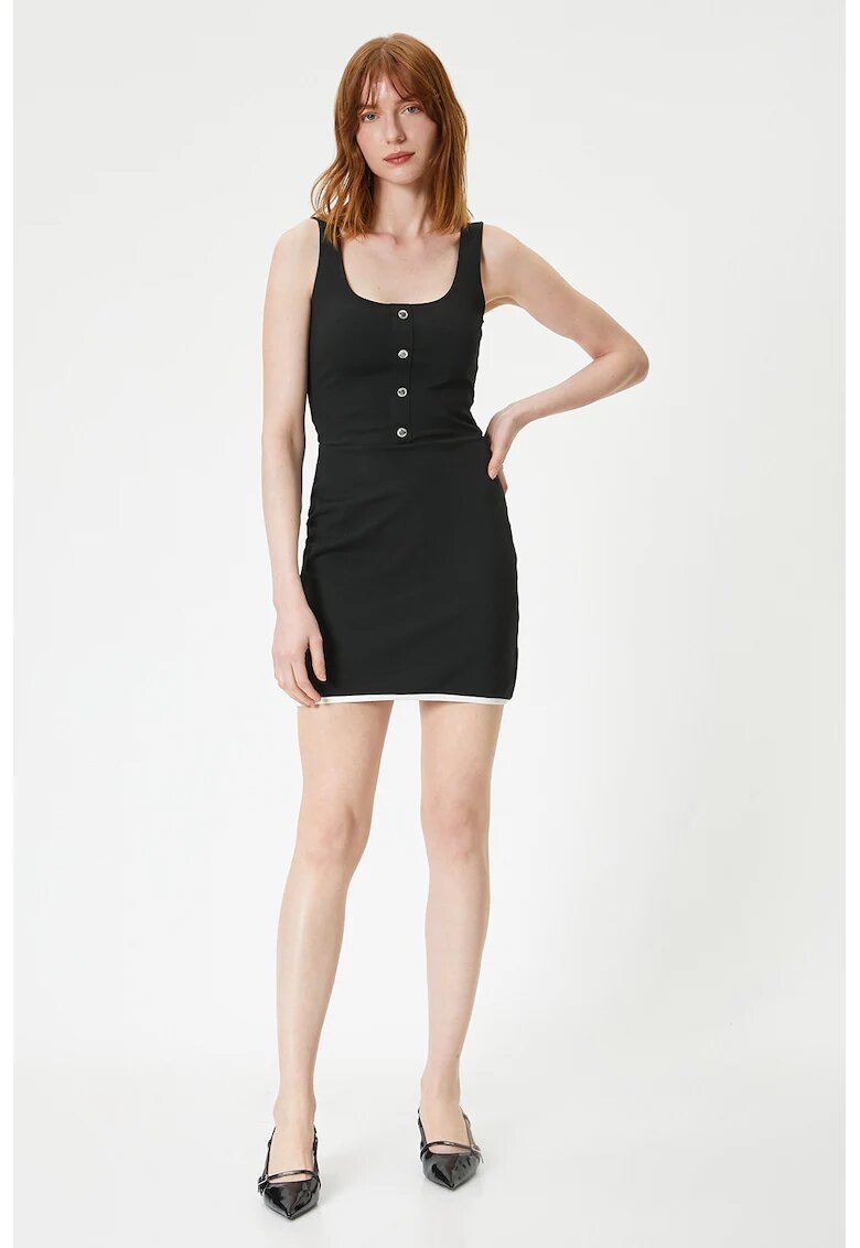 KOTON Rochie cambrata cu nasturi decorativi - Negru