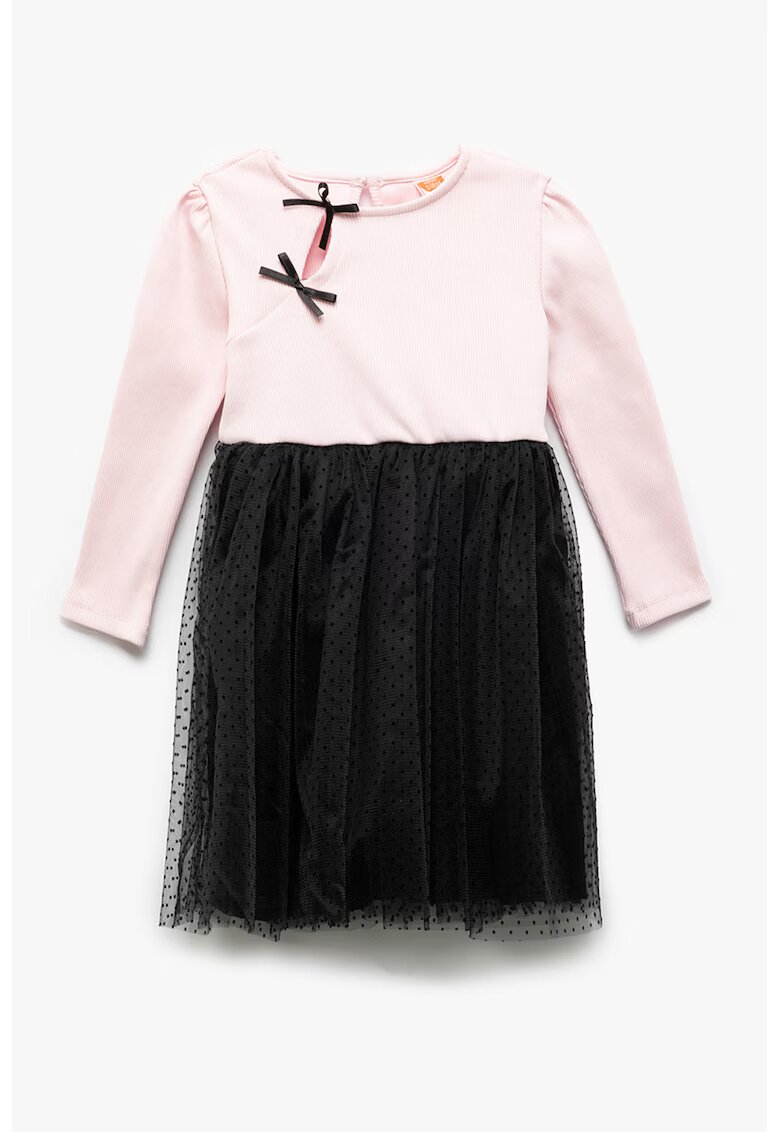 KOTON Rochie combi cu terminatie din tul - Roz pastel/Negru stins