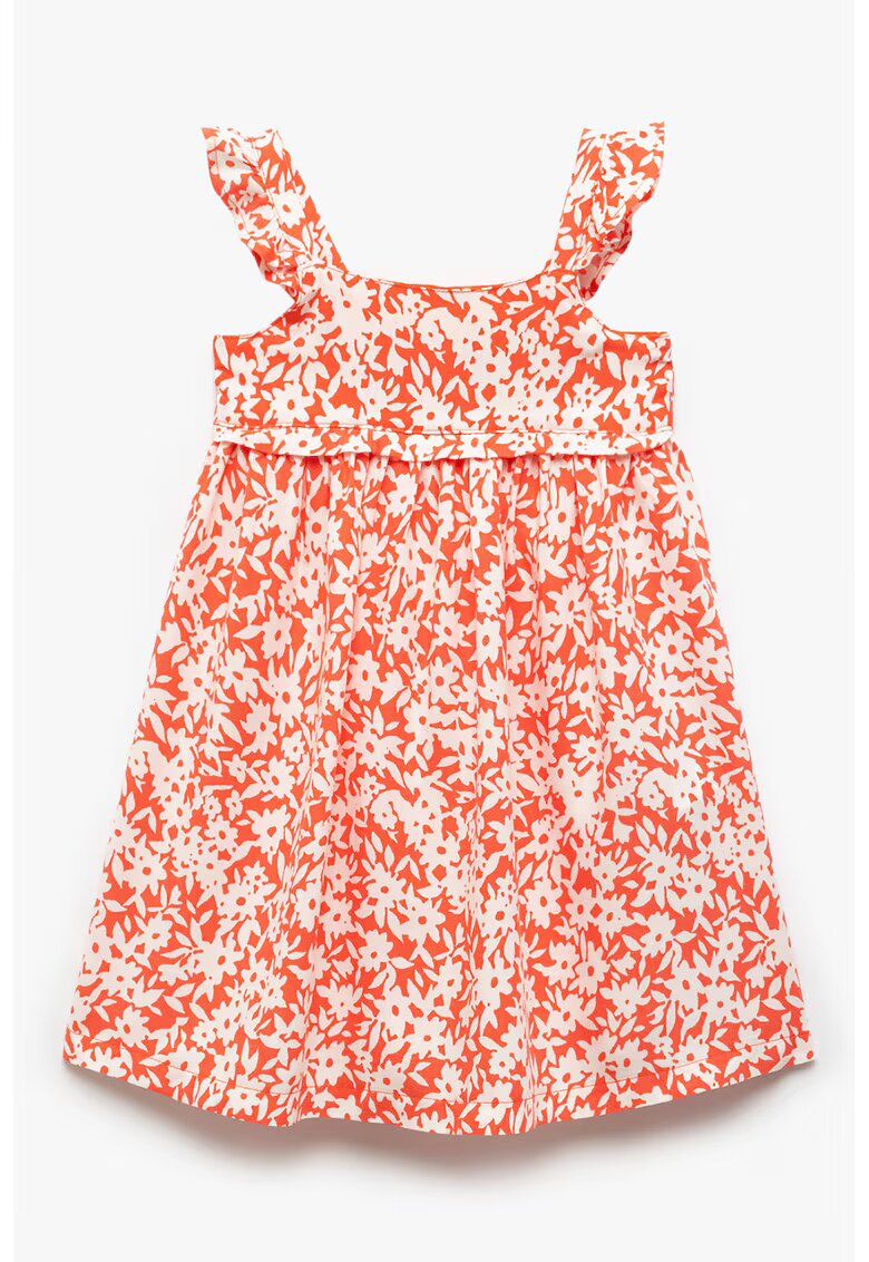 KOTON Rochie cu bretele cu volane si model floral - Alb/Portocaliu mandarina