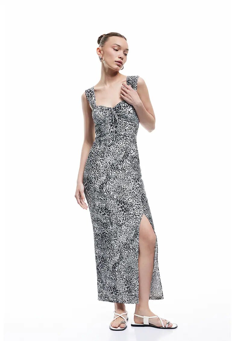 KOTON Rochie dreapta cu model animal print - Alb/Negru