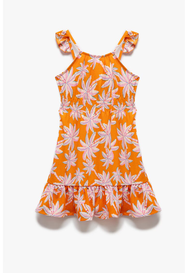 KOTON Rochie evazata cu model tropical - Albastru pastel/Portocaliu/Roz prafuit