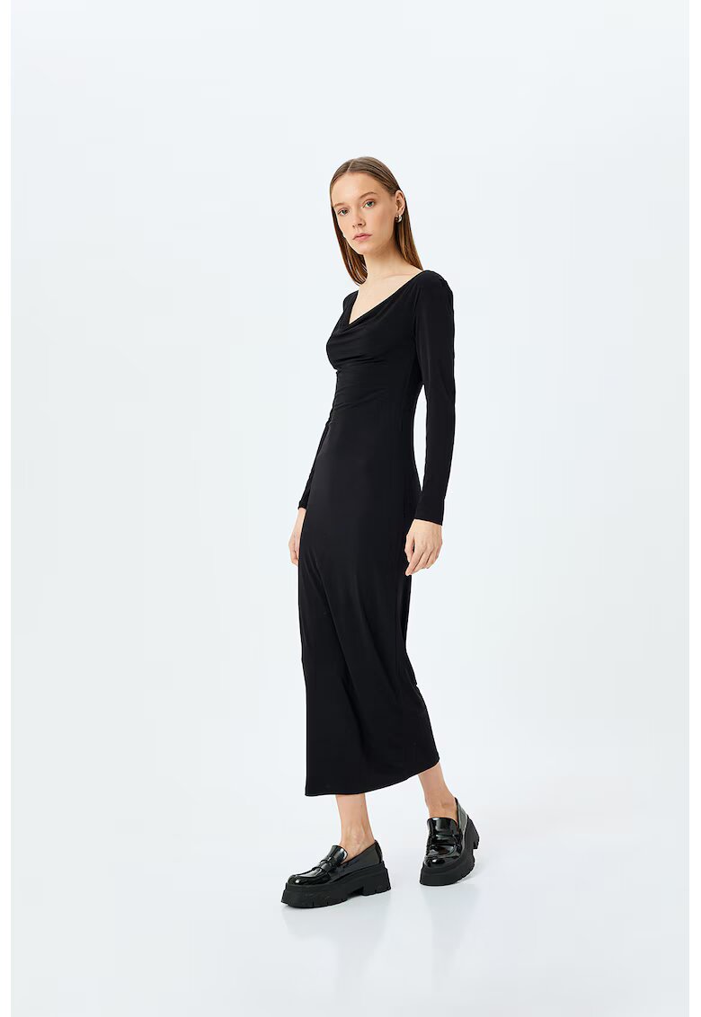 KOTON Rochie lunga cambrata cu decupaj frontal - Negru