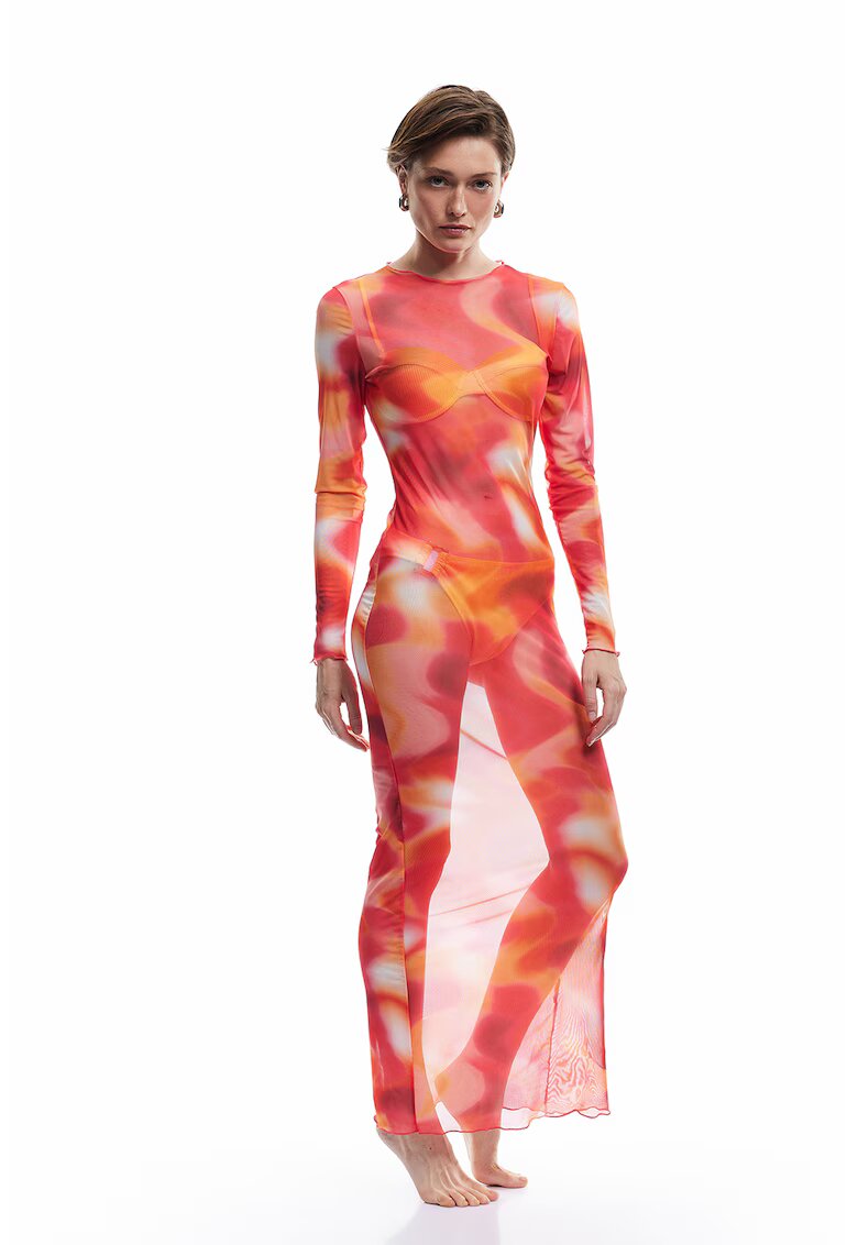 KOTON Rochie maxi cu aspect transparent - Galben/Coral