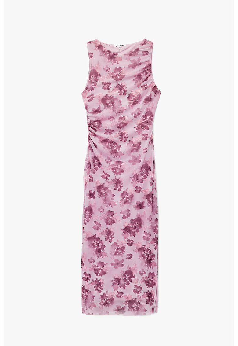 KOTON Rochie midi cu model - Roz pastel/Roz fandango