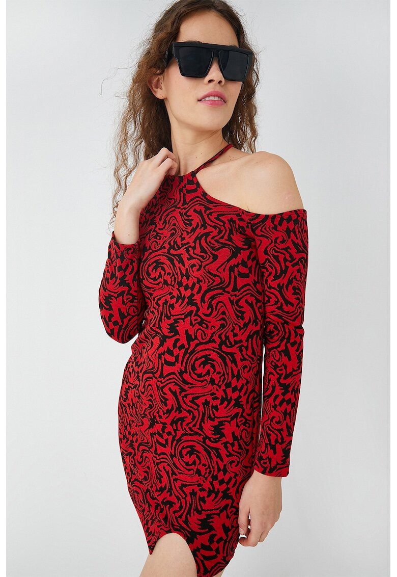 KOTON Rochie mini cu imprimeu abstract - Rosu/Negru