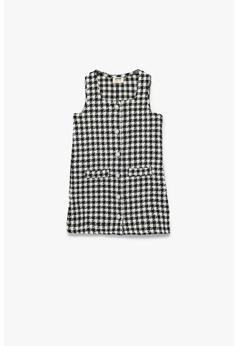 KOTON Rochie tricotata cu nasturi si model houndstooth - Alb/Negru