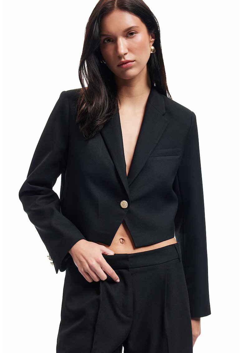KOTON Sacou crop cu un nasture - Negru