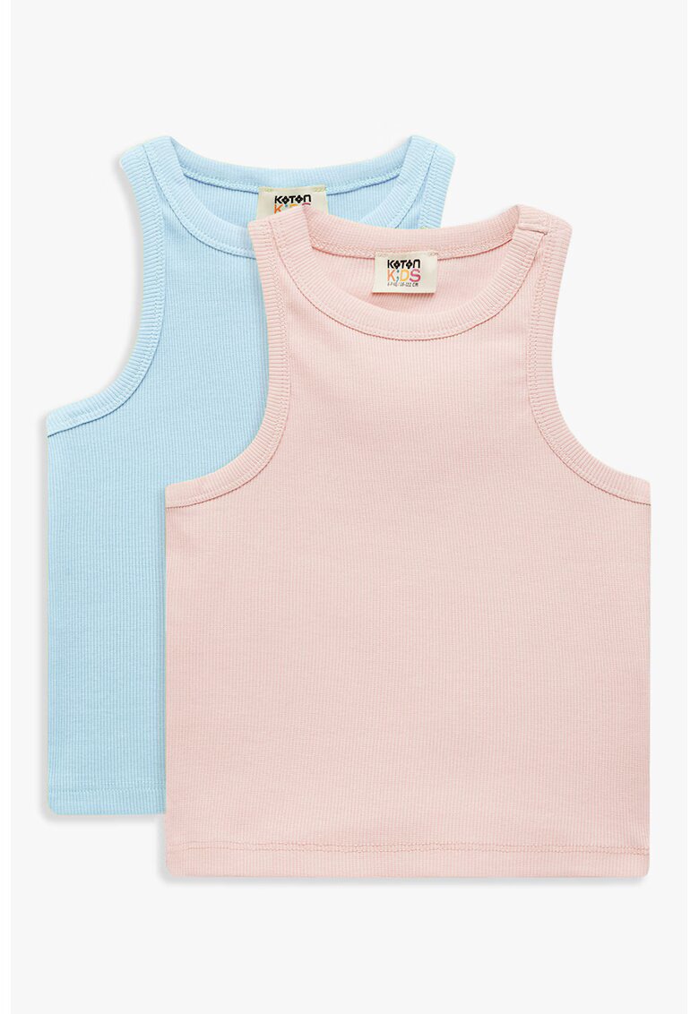 KOTON Set de top-uri cu model uni - 2 piese - Albastru deschis/Roz prafuit