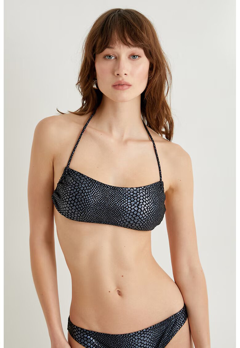 KOTON Sutien de baie cu animal print - Negru/Albastru prafuit