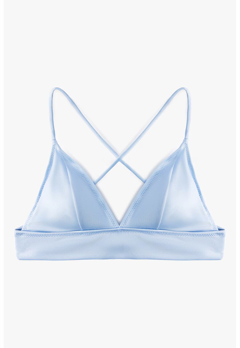 KOTON Sutien de baie cu cupe triunghiulare si aspect satinat - Albastru pastel