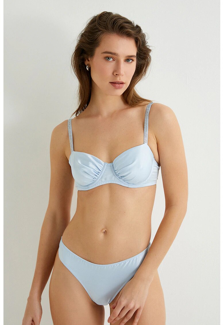 KOTON Sutien uni cu fronseuri - Albastru deschis