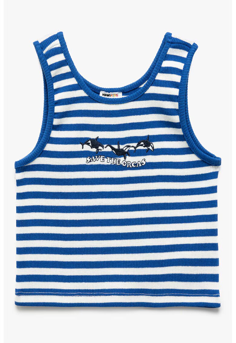 KOTON Top brodat cu model in dungi - Albastru royal/Alb optic