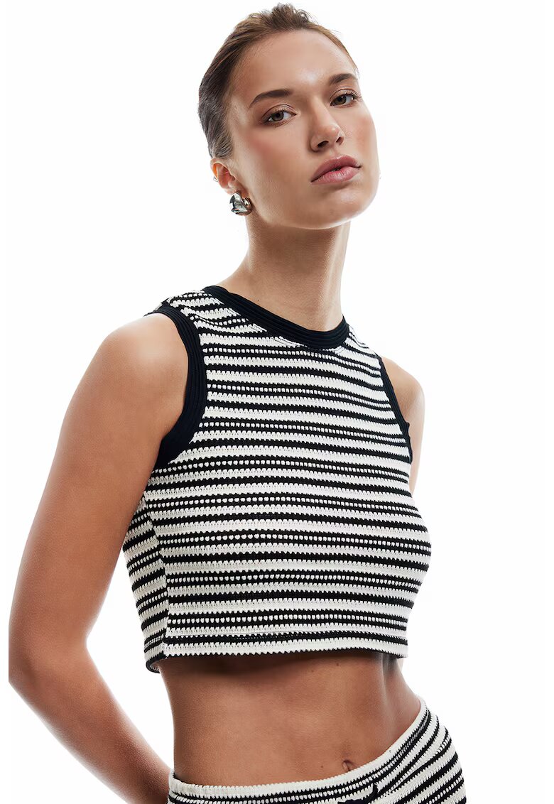 KOTON Top crop crosetat - Negru/Alb murdar