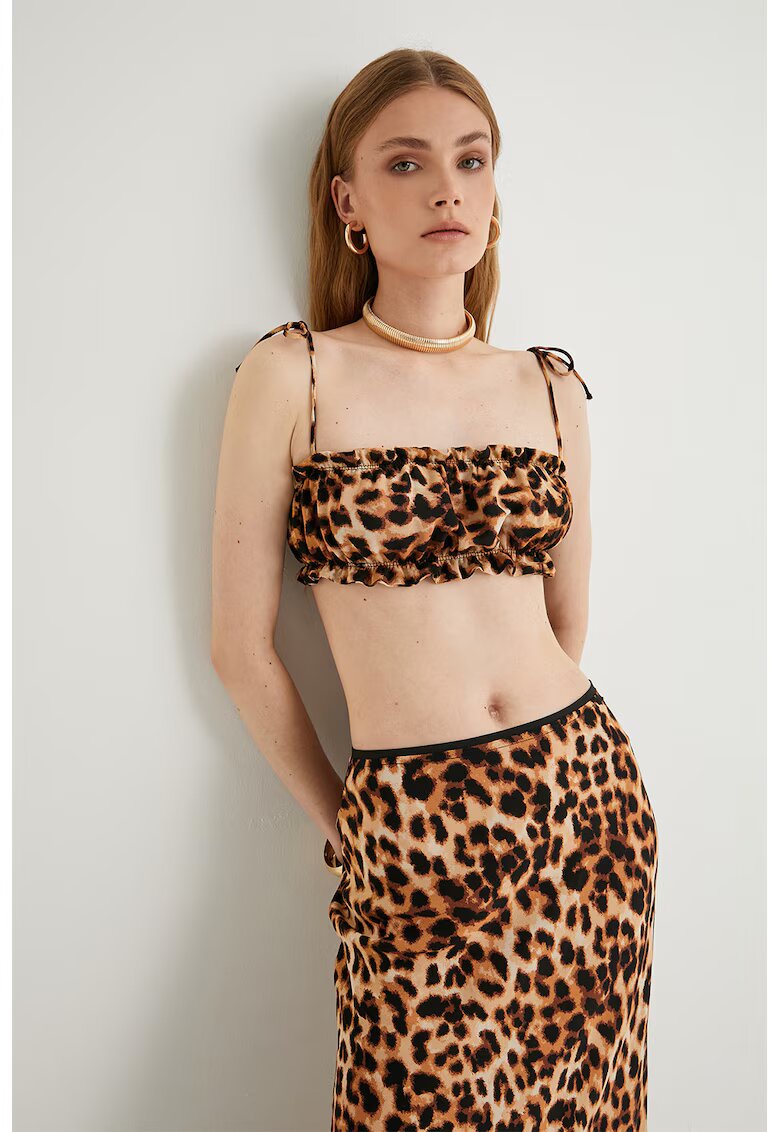 KOTON Top crop cu animal print - Maro