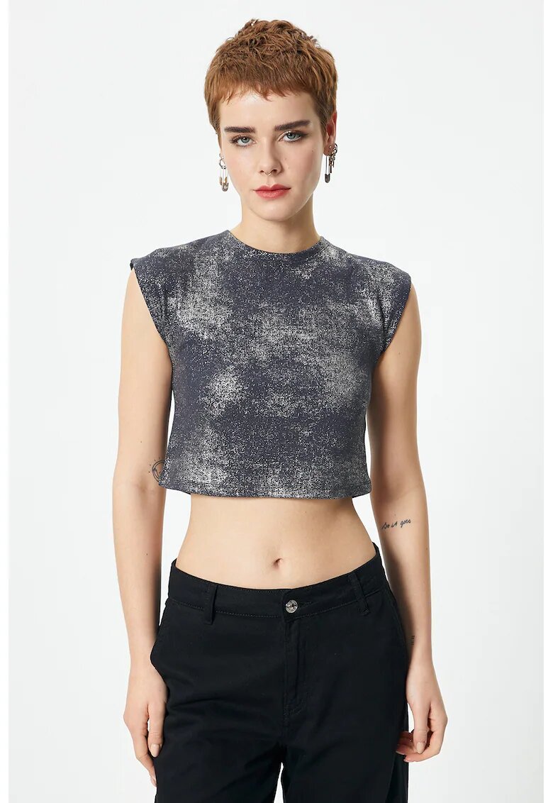 KOTON Top crop cu aspect lucios - Albastru prafuit/Kaki