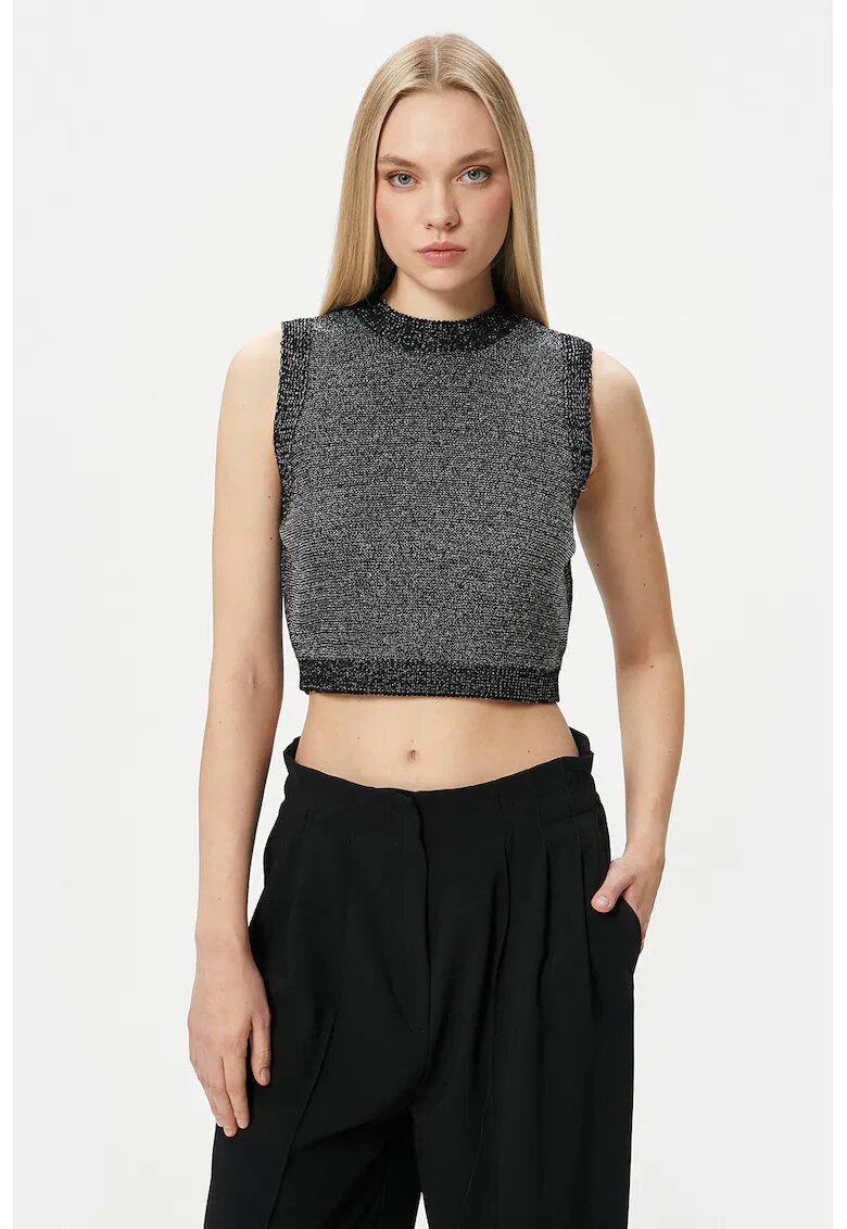 KOTON Top crop cu aspect stralucitor - Gri inchis melange