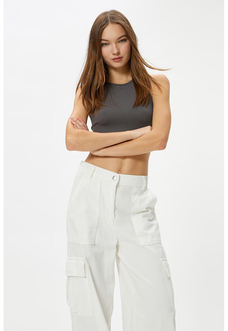KOTON Top crop cu aspect striat - Gri antracit