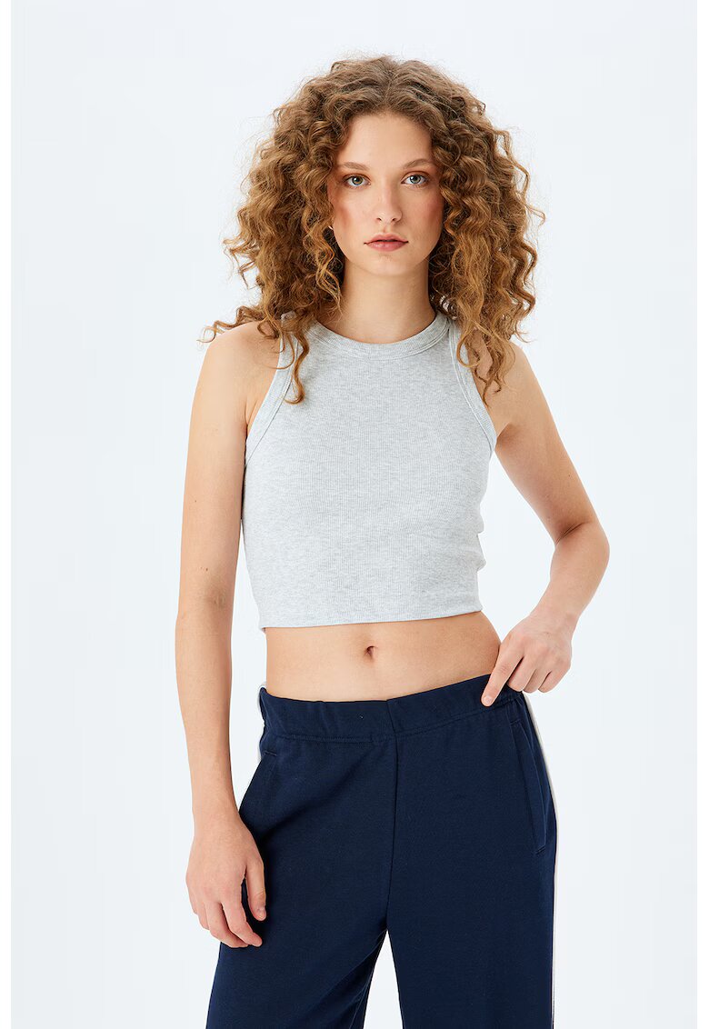 KOTON Top crop cu aspect striat - Gri deschis melange