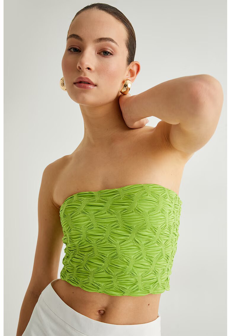 KOTON Top crop cu aspect texturat - Verde lime
