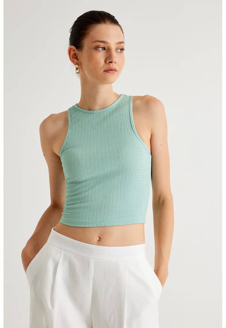 KOTON Top crop cu aspect texturat - Verde menta
