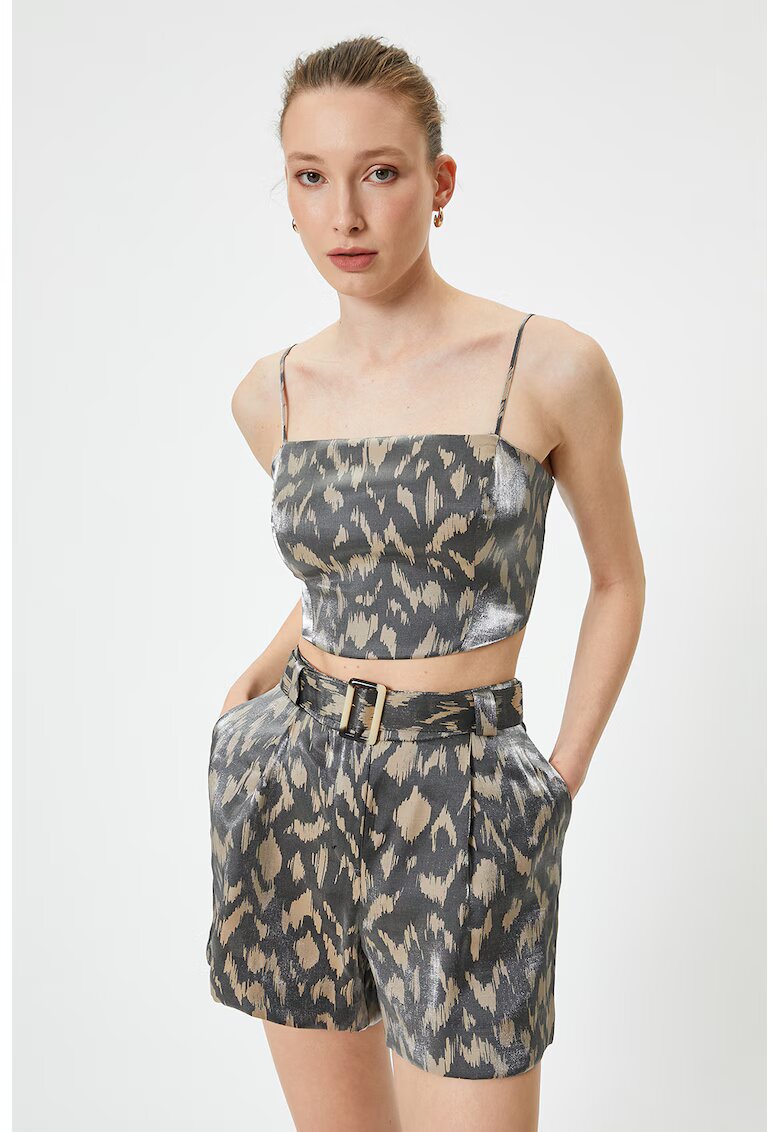 KOTON Top crop cu bretele ajustabile - Maro nisip/Gri inchis