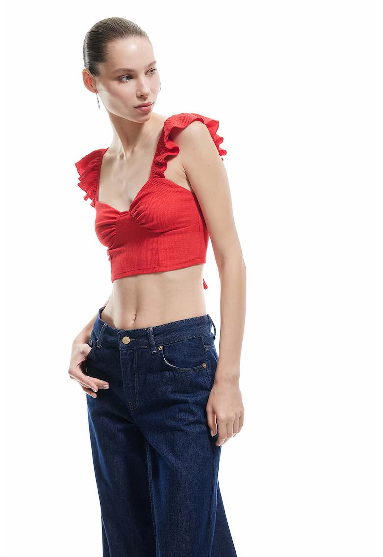 KOTON Top crop cu bretele cu volane - Rosu