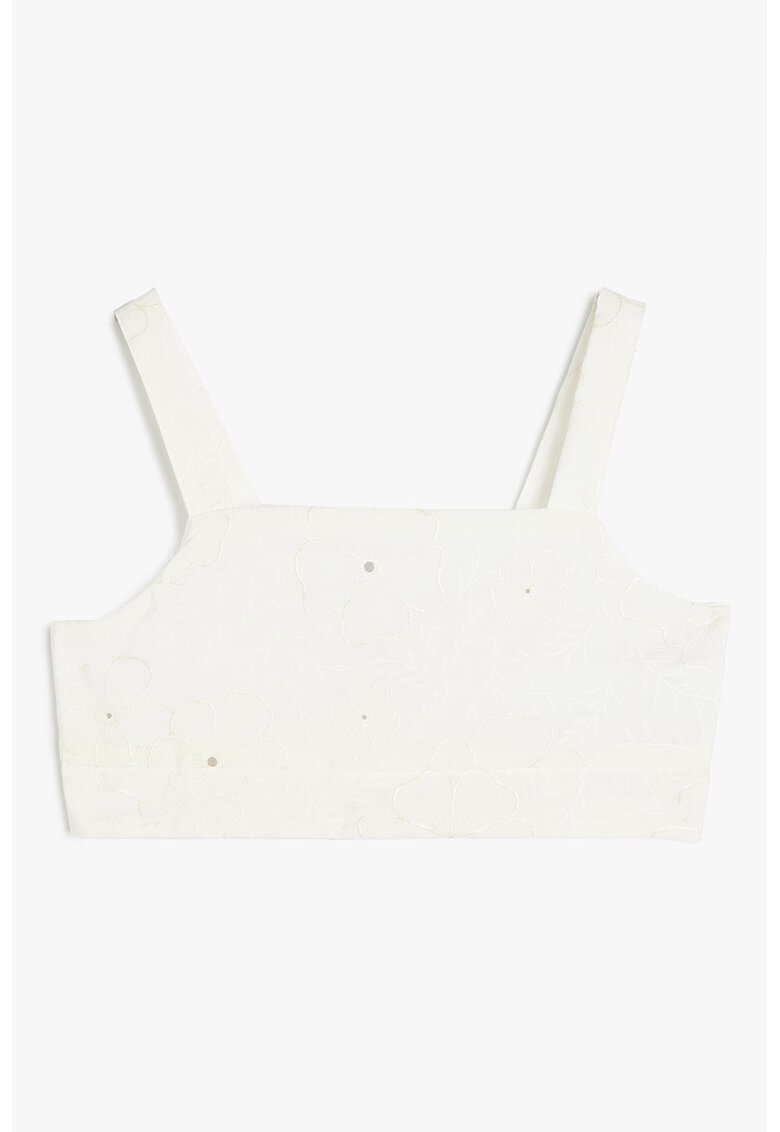 KOTON Top crop cu broderie florala - Alb murdar