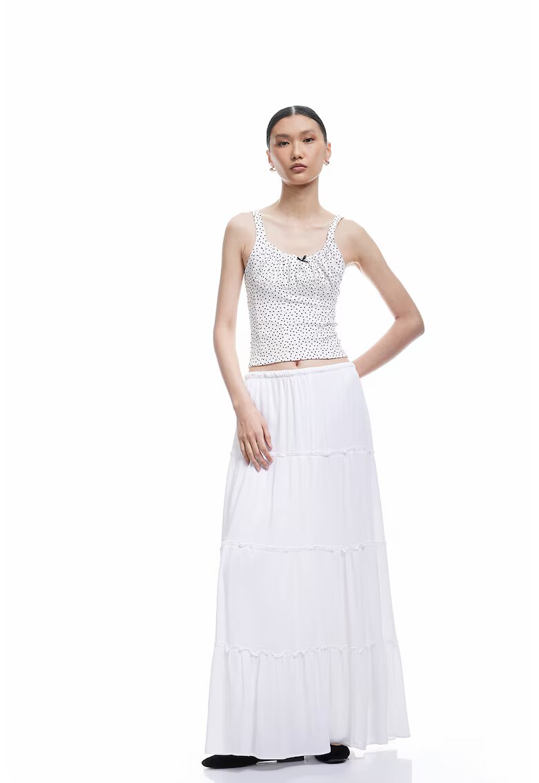 KOTON Top crop cu buline - Alb fildes/Negru