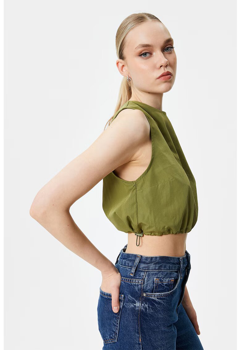 KOTON Top crop cu decolteu la baza gatului si talie ajustabila - Verde masliniu