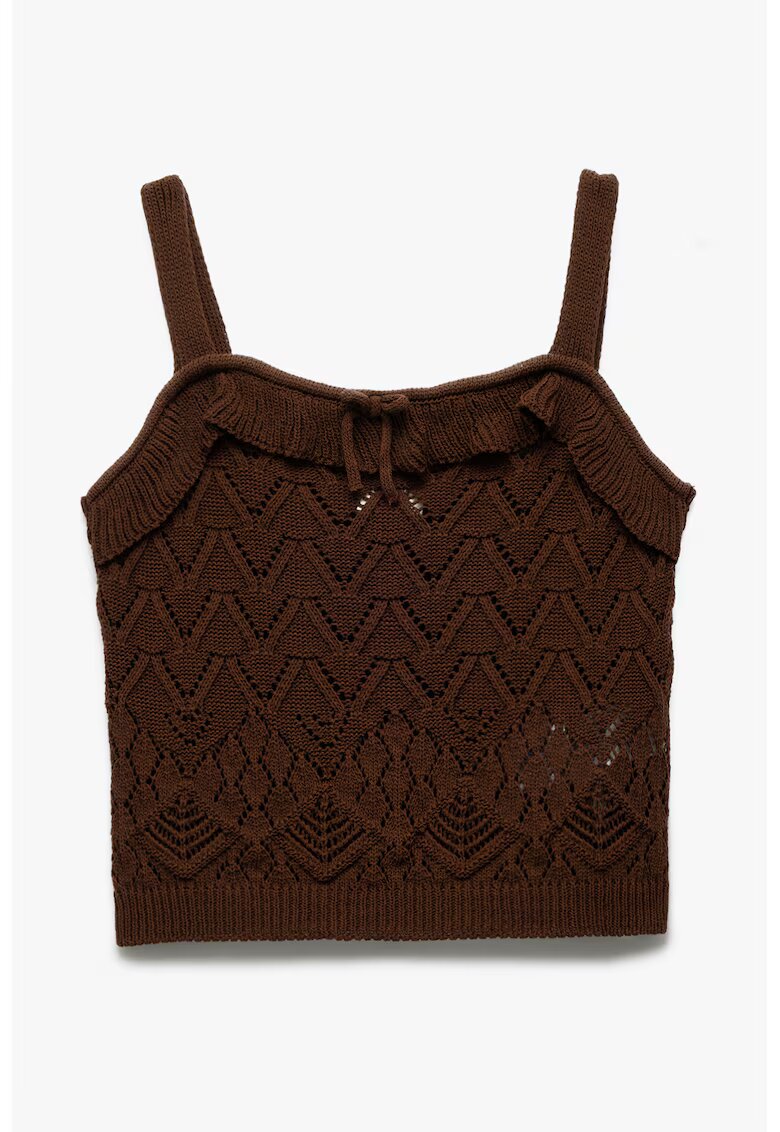 KOTON Top crop cu decolteu patrat - Maro inchis