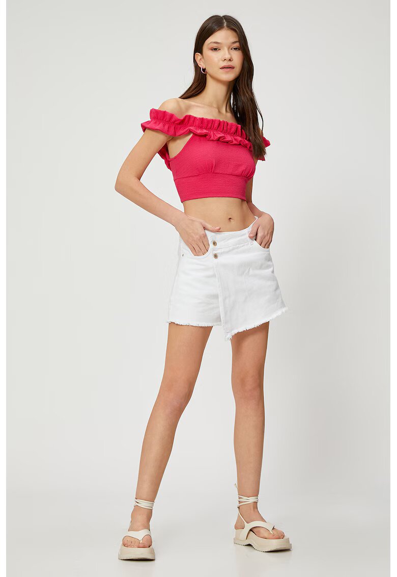 KOTON Top crop cu decolteu pe umeri - Fucsia