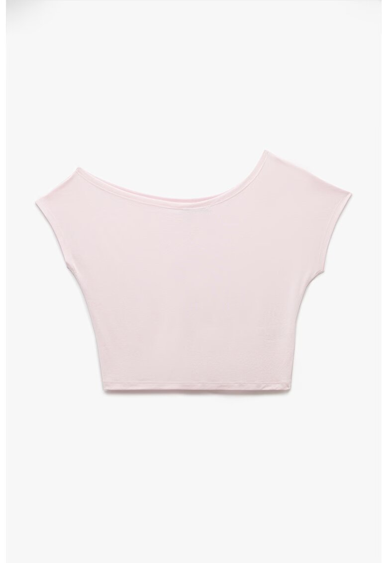 KOTON Top crop cu decolteu pe un umar - Roz pal