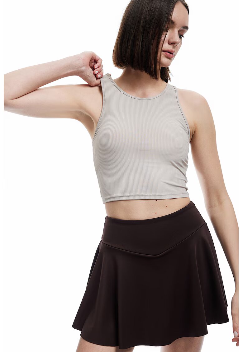 KOTON Top crop cu decolteu rotund - Maro taupe deschis