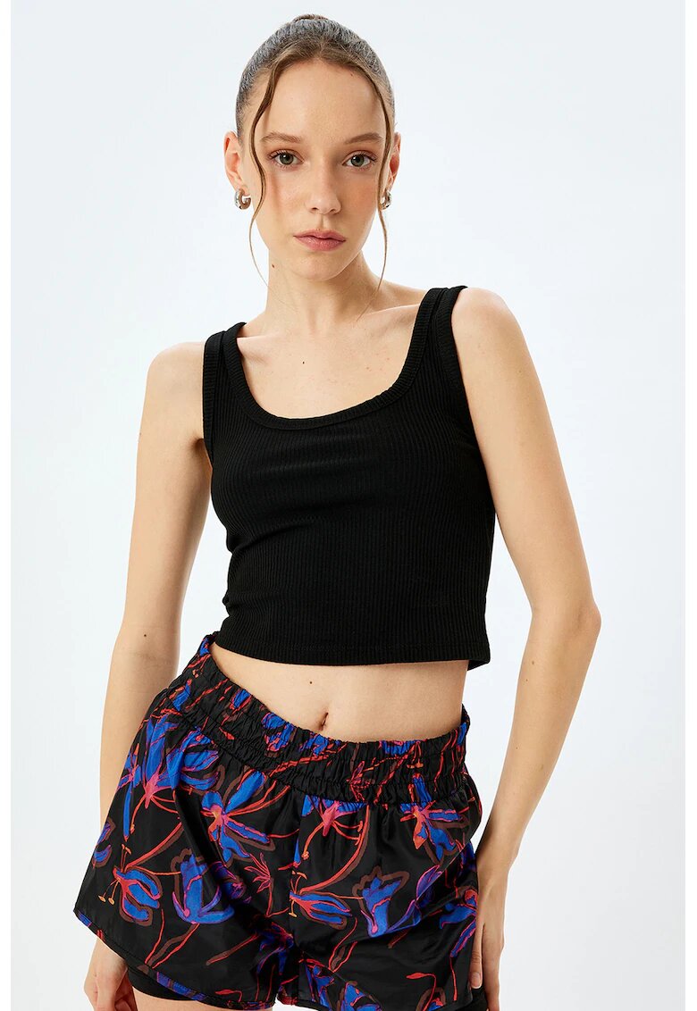 KOTON Top crop cu decolteu rotund - Negru