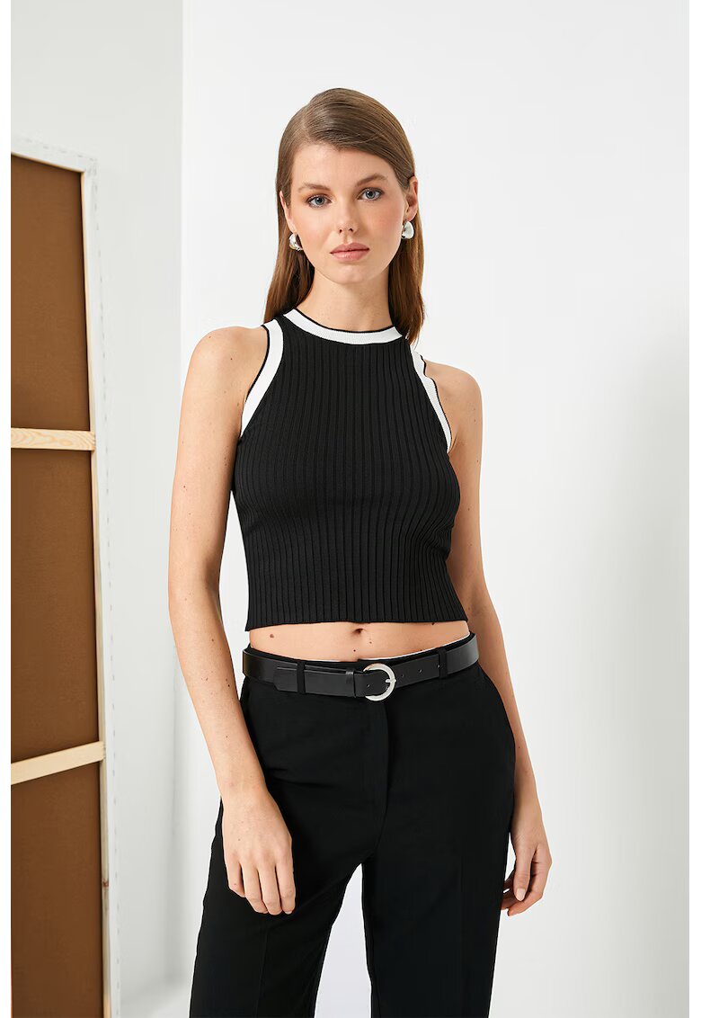 KOTON Top crop cu detalii contrastante - Negru